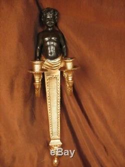 100% Bronze Handcrafted Sconce Wall Candle Holder Cherub Gilded Sculpture