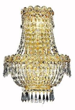 12 Century Crystal Wall Sconce Light Fixture Gold w. 2 Lights 17 Tall
