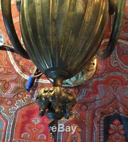 1800's Victorian Brass Converted Oil Lamp Ornate UNIQUE Wall Sconce