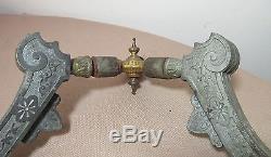 1800's antique Eastlake ornate gilt brass metal figural gas wall sconce fixture