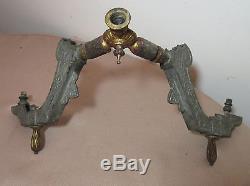 1800's antique Eastlake ornate gilt brass metal figural gas wall sconce fixture