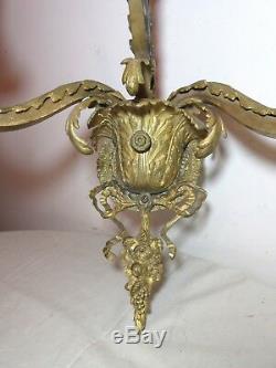 1800's antique Victorian ornate gilt brass electrified gas wall sconce bronze