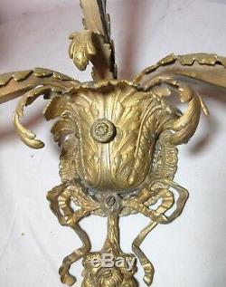 1800's antique Victorian ornate gilt brass electrified gas wall sconce bronze