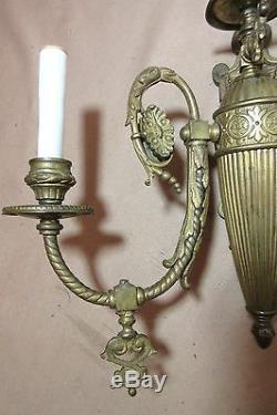 1800's antique Victorian ornate gilt bronze electrified gas wall sconce brass
