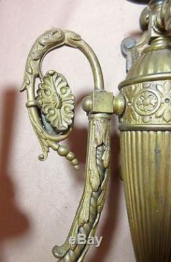 1800's antique Victorian ornate gilt bronze electrified gas wall sconce brass
