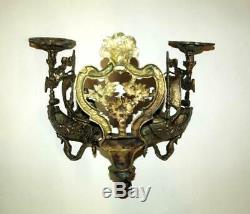 1893 Huge Antique Art Deco Cast Bronze Brass Wall Sconce Lamp Old Europe