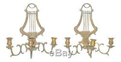 18th Century French Figural Bronze Lyre 3 Arm Wall Candelabra-a Pair
