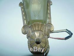 1920s/30s 11'' TALL LEVITON ART DECO GLASS SLIP SHADE WALL SCONCE THEATER LIGHT