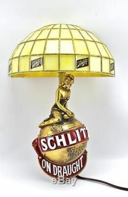 1971 Vintage Schlitz Art Nouveau Woman & Gold Red Globe Wall Sconce Lamp Light