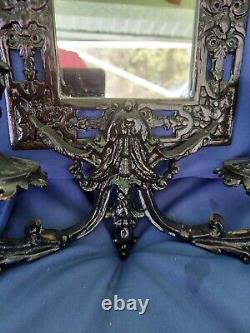 19th C Antique Gilded Bronze Mirror Double Wall Sconce beautiful pair