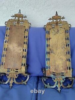 19th C Antique Gilded Bronze Mirror Double Wall Sconce beautiful pair