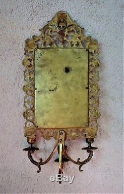 19th c. Antique Victorian Gilt Bronze Beveled Mirror Candle Wall Sconce Gothic