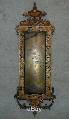 19th c. Victorian Bronze Wall Beveled Mirror Sconce with Dolphins