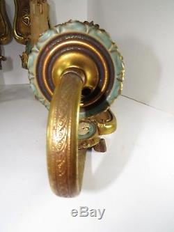 1 Antique Art Deco Gold Gilt Cameo Wall Sconce Vtg Light Brass Metal Handpainted