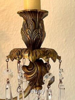 1 Bronze Sconce w Crystals & Blown Glass Lamp Wall Light Made in Sweden Marked
