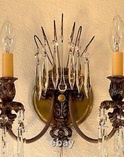 1 Bronze Sconce w Crystals & Blown Glass Lamp Wall Light Made in Sweden Marked