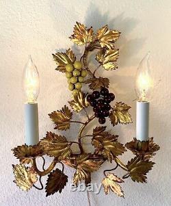 1 Tuscany Italian Gilt Tole Grape Cluster Sconce Lamp Wall Light