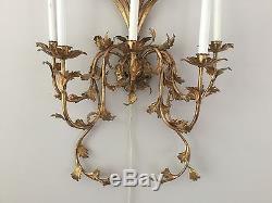1 Vintage French Gilt Tole Crystal Wall Sconces 39 5 light Wall Chandelier HUGE