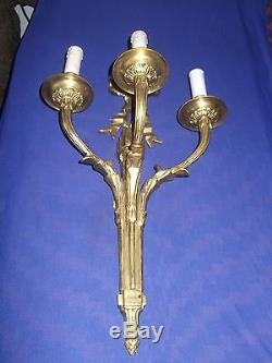1 piece bronze french style 3 arm wall sconce