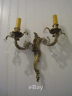 1antique French Bronze 2 Lighted Prisms Bling Bling Wall Sconce #125
