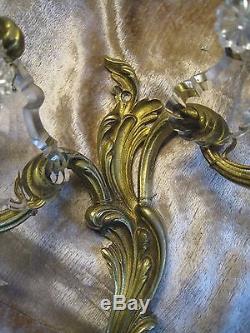 1antique French Bronze 2 Lighted Prisms Bling Bling Wall Sconce #125