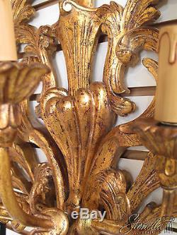 21263 Pair Venetian Gold Decorated Wood Carved Lighted Wall Sconces New