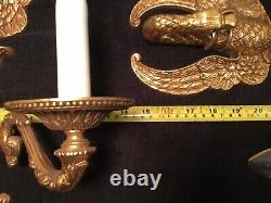 2Vintage Swan Head 3 Light Electric Wall Sconces Brass/Gold Toned Cast Iron