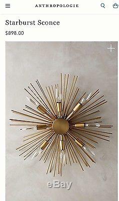 (2) $898 Each New Anthropologie Gold Starburst Wall Sconce Lighting SET OF 2
