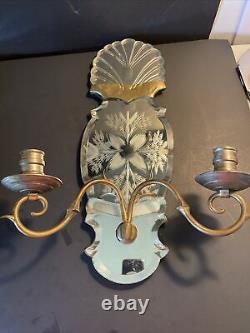 2 Antique 4 Candle Mirrored Wall Sconces 18 Etched Floral Pattern Beautiful