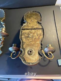 2 Antique 4 Candle Mirrored Wall Sconces 18 Etched Floral Pattern Beautiful