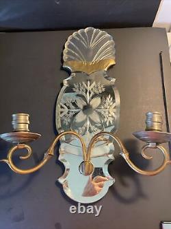 2 Antique 4 Candle Mirrored Wall Sconces 18 Etched Floral Pattern Beautiful