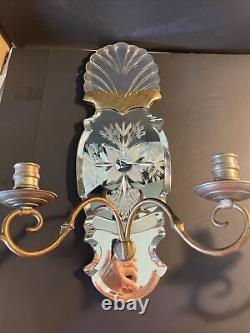 2 Antique 4 Candle Mirrored Wall Sconces 18 Etched Floral Pattern Beautiful