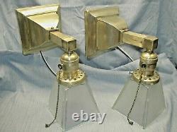 2 Antique Vtg Mission Arts & Crafts Deco Light Fixture Wall Sconce Square shade