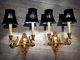 2 Elegant Empire Swan Bouillotte Brass Wall Sconces Newly Wired w Plugs & Shades