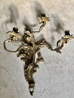 2 Identical Neapolitan Gilded Bronze Candelabra Wall Sconce Rococo Stunning