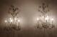 2 Italian Gilt Tole Sconces Hollywood Regency Wall Lights with CRYSTAL flowers