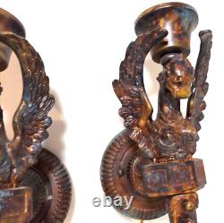 2 Large 17 Bronze Antique Art Deco Gothic Griffin Steampunk Wall Light Sconce
