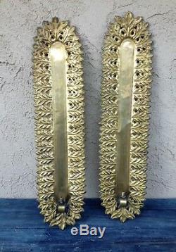 2 Large Edigio Casagrande, Italy Solid Brass Wall Sconces Candle Holders, 1940's
