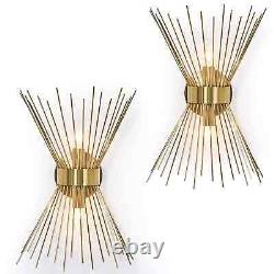 2-Light Bathroom Vanity Light, Mid-Century Modern Starburst Gold Wall Sconce