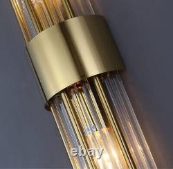 2-Light Modern Brushed Titanium Gold Wall Sconce with Clear Glass Crystal