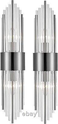 2-Light Modern Wall Sconce Titanium Black Metal with Clear Class Crystal Vanity