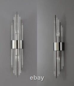 2-Light Modern Wall Sconce Titanium Black Metal with Clear Class Crystal Vanity
