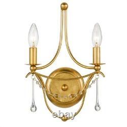 2 Light Steel Candle Wall Sconce with Crystal-14.5 Inches H by 10 Inches