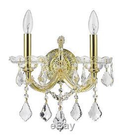 2-Lights Gold Finish D12 x H16 Tranditional Clear Crystal Wall Sconce Light