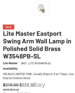 2 Master Eastport Swing Arm Wall Lamp in Polished Solid Brass W3548PB-SL $224