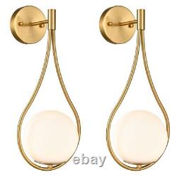 2-Pack Mid-Century Modern Wall Sconces Bathroom Globe Vanity Light Fixture Brass