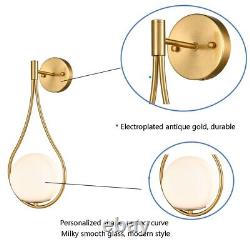 2-Pack Mid-Century Modern Wall Sconces Bathroom Globe Vanity Light Fixture Brass