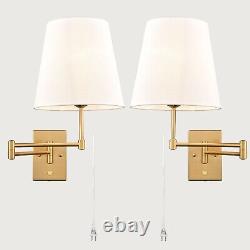 2-Pack Swing Arm Wall Lamp Brass Wall Sconces with Linen Shade Plug-in