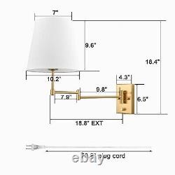 2-Pack Swing Arm Wall Lamp Brass Wall Sconces with Linen Shade Plug-in