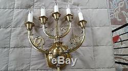 2 Rare Antique Brass 5-Light Wall Mount Sconces from a Tomb Vintage Candle